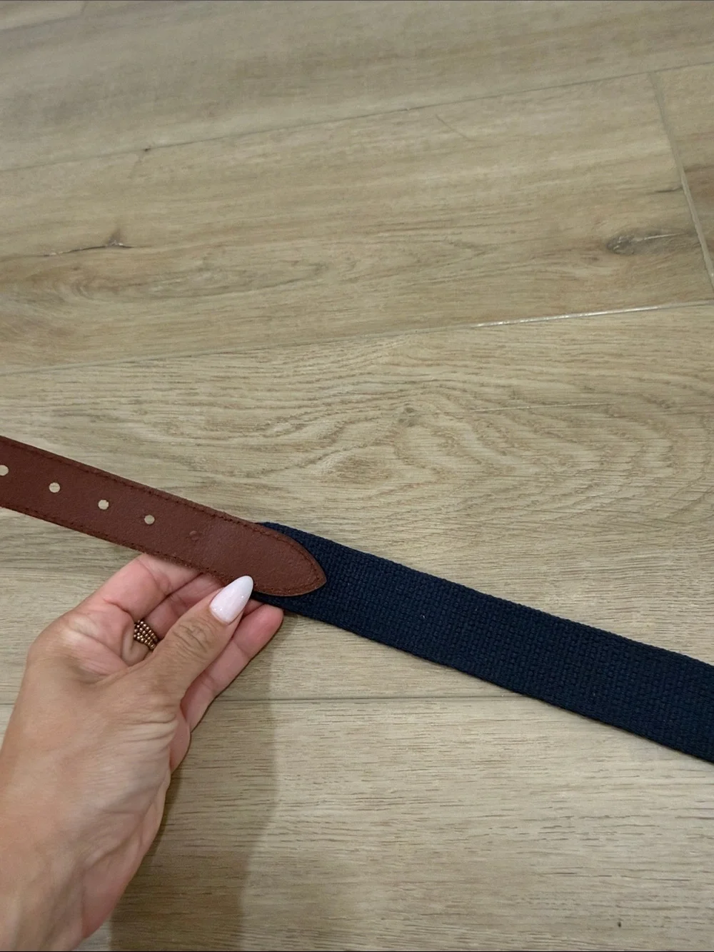 Vineyard Vines Pink Woven Belt with Brown Leather Trim